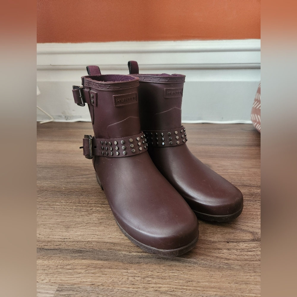 HUNTER Purple Studded Biker Women's Boots